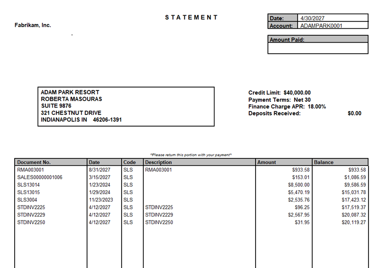 Shows a printed receivables statement