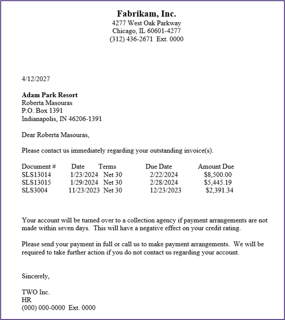 Shows the printed final notice letter