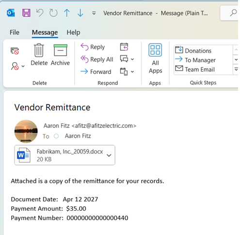 Shows the vendor remittance window