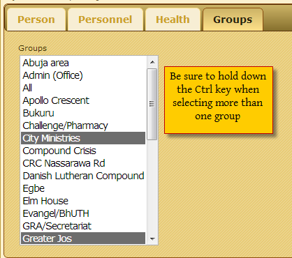 Groups tab, member form