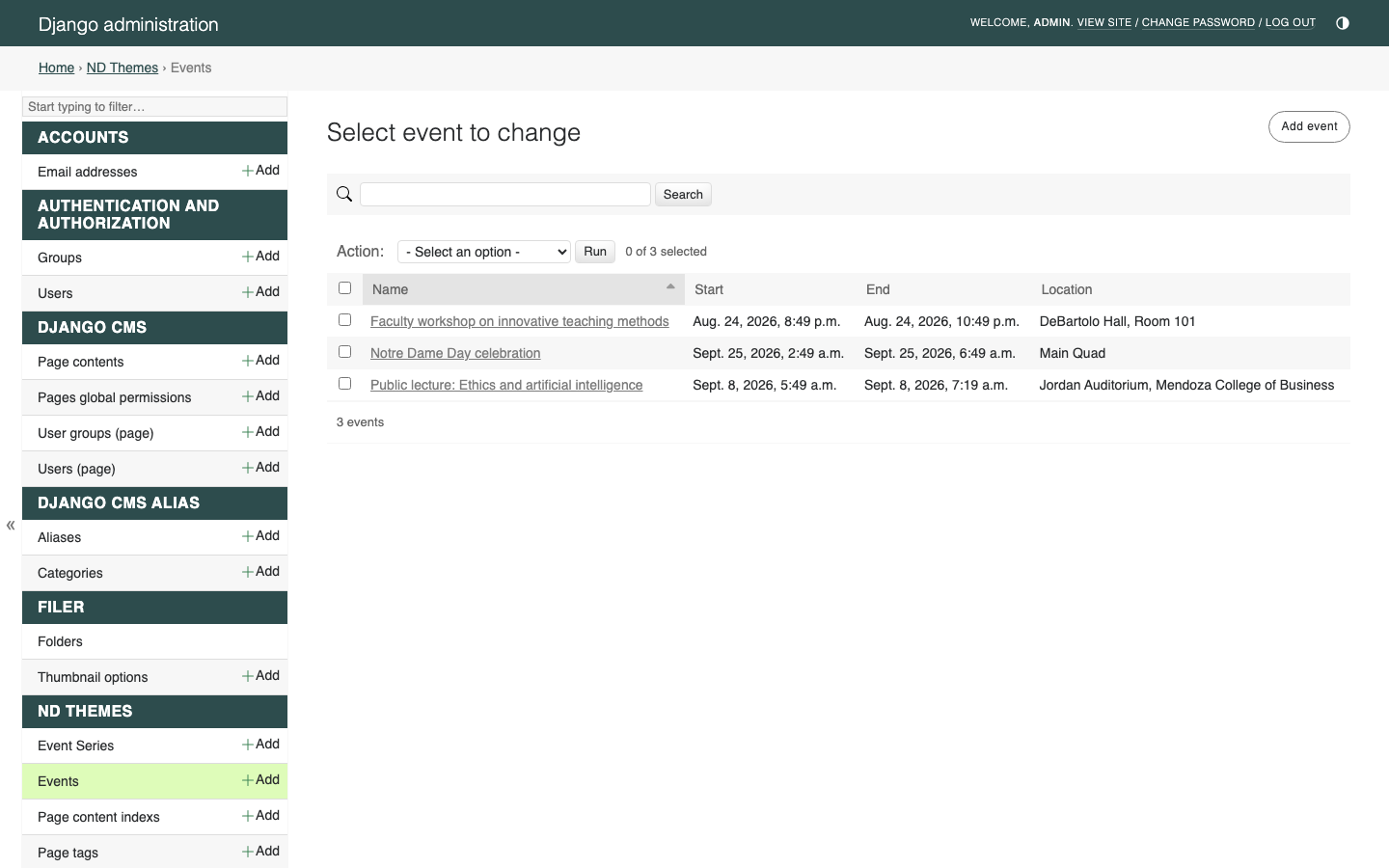 Events in Django Admin