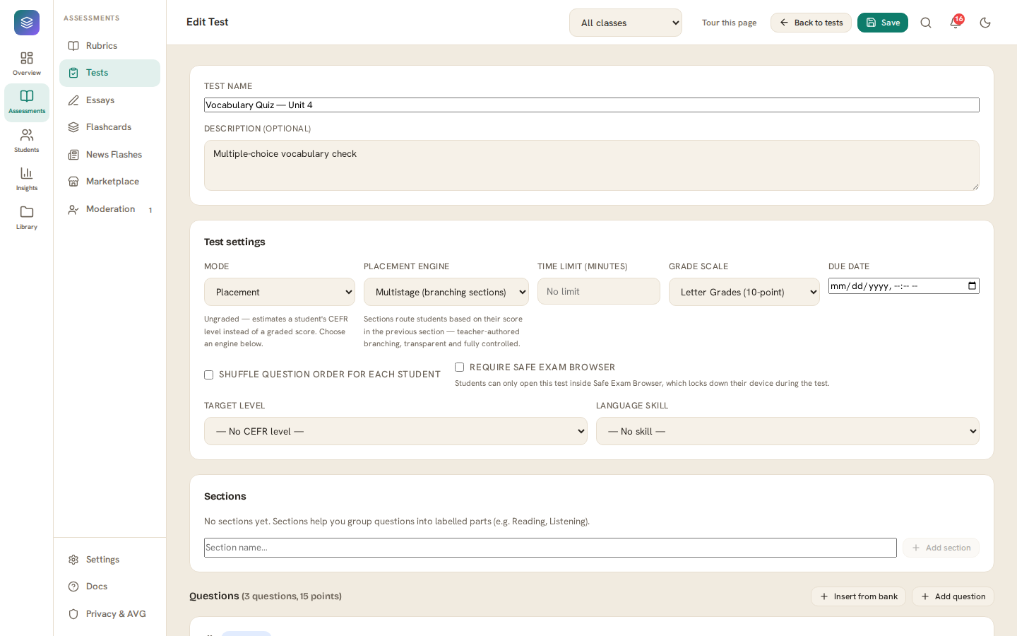 Placement mode selector