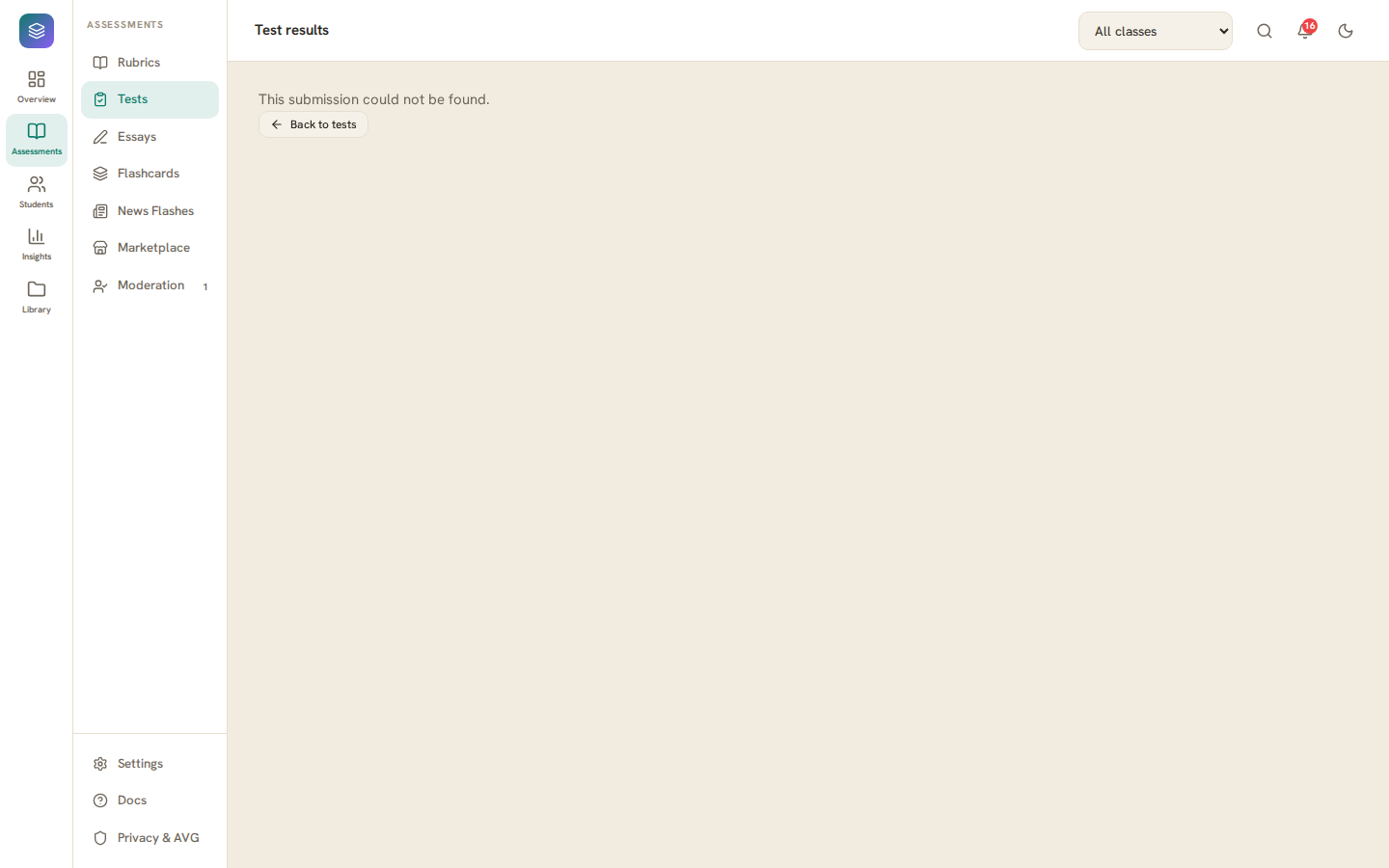 Test results with per-question accuracy and item analysis