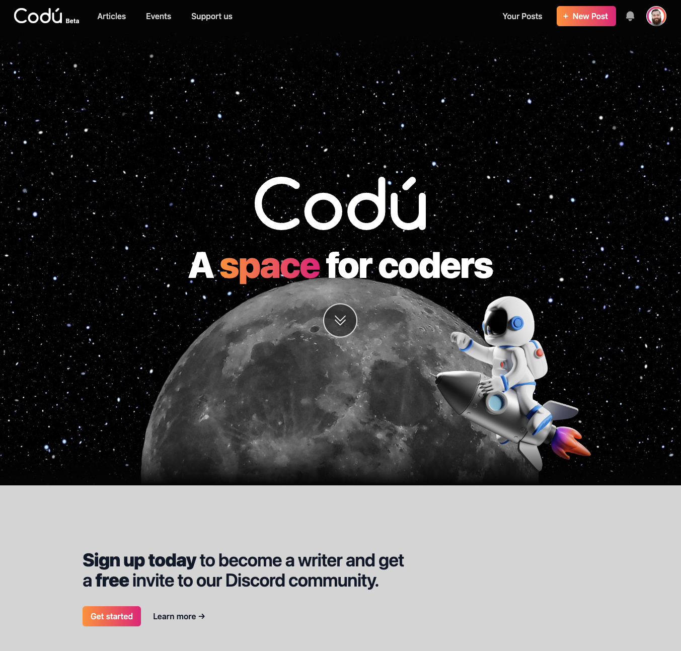 Screenshot of the codu.co homepage