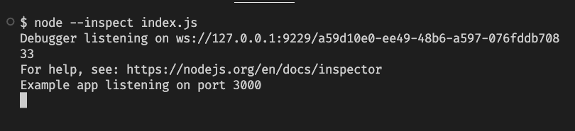 Screenshot of the result of running node --inspect app.js