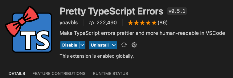 A screenshot from the Pretty TypeScript Errors extension page
