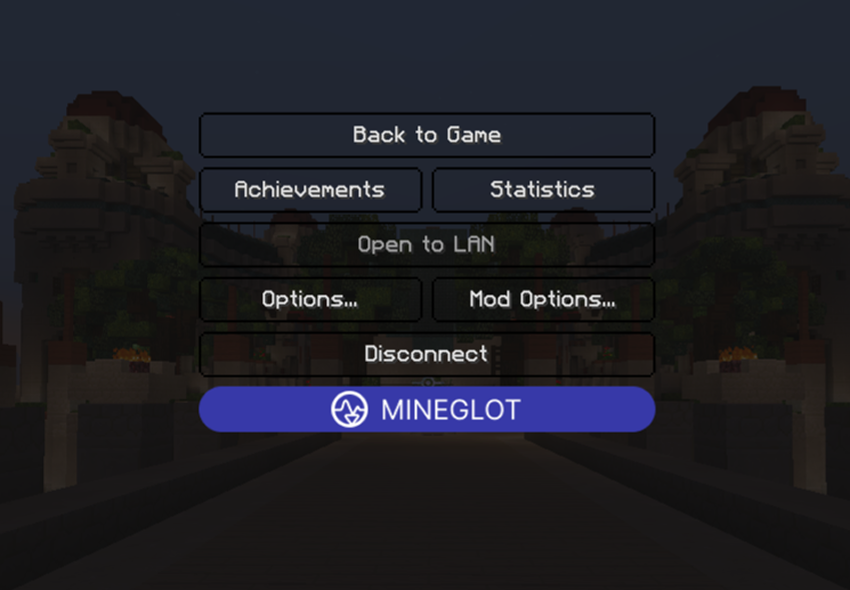 MineGlot button in the game menu