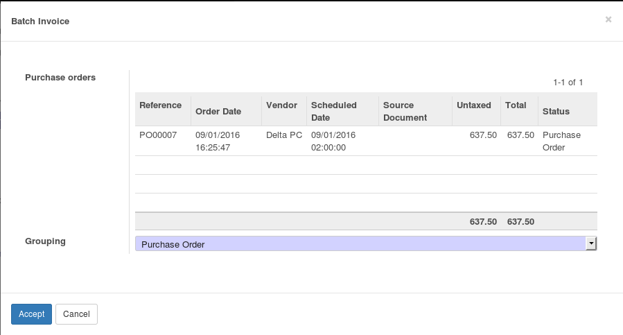 Purchase order batch invoicing wizard