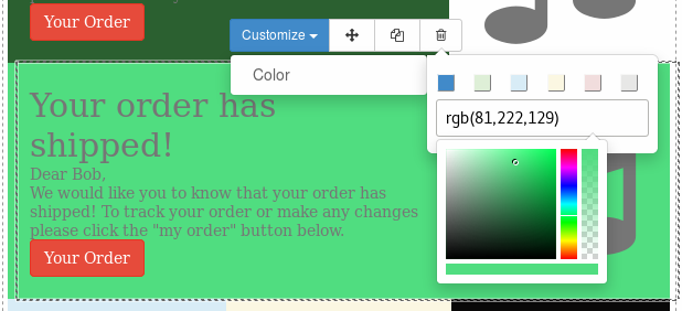 Screenshot of color picker in mass mailing editor