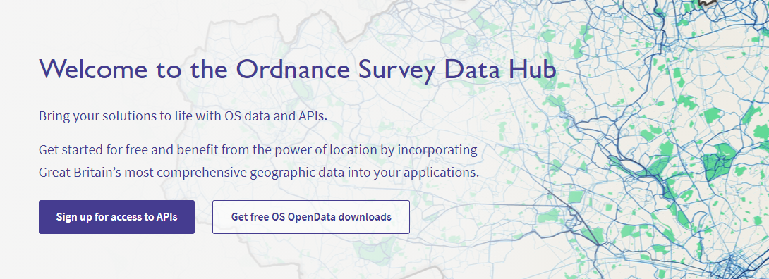 The front page of the Ordnance Survey Data Hub