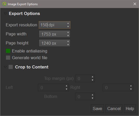 Dialogue for exporting a layout as an image