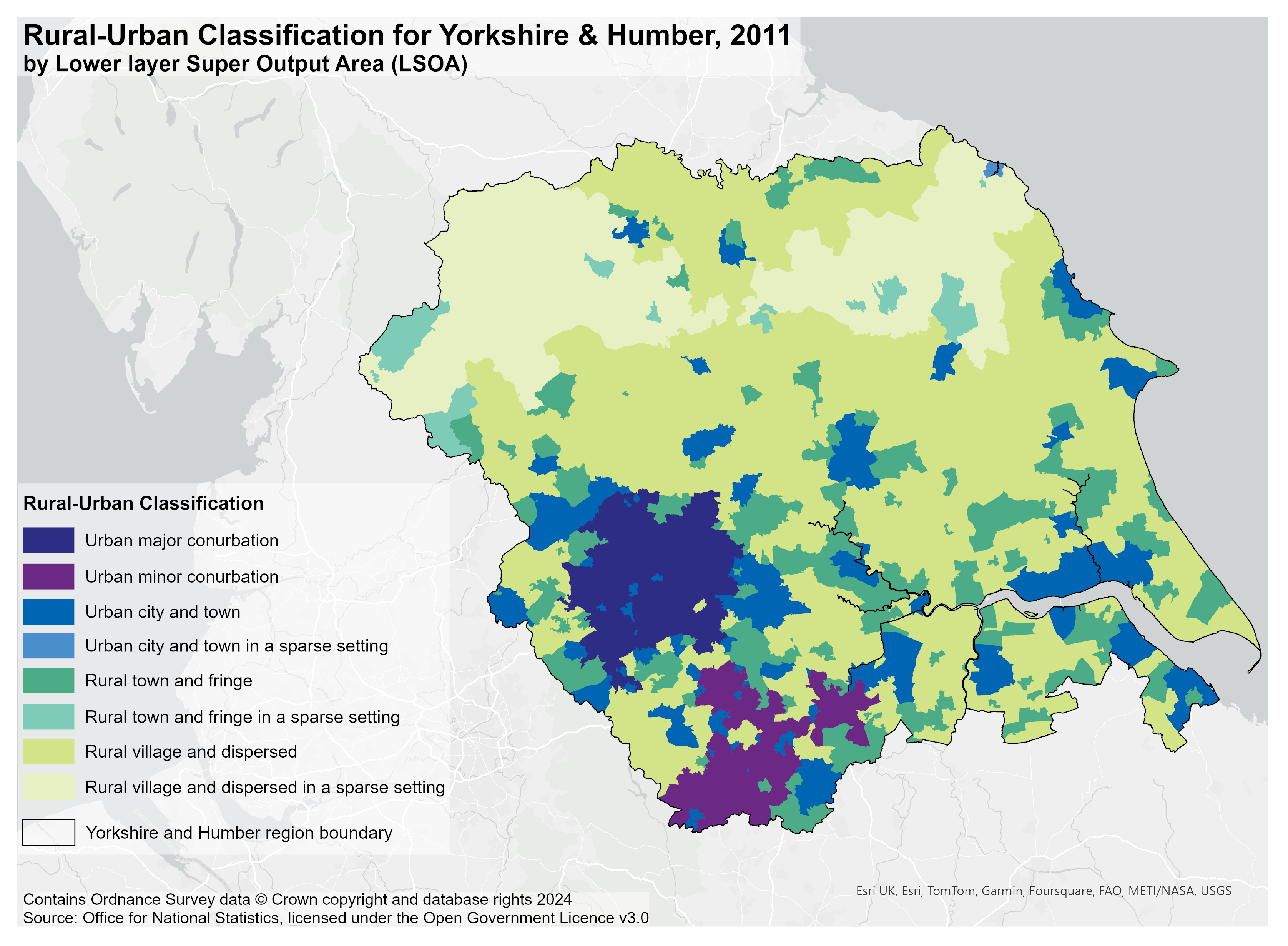 Rural-Urban Classification of OAs in Yorkshire and the Humber