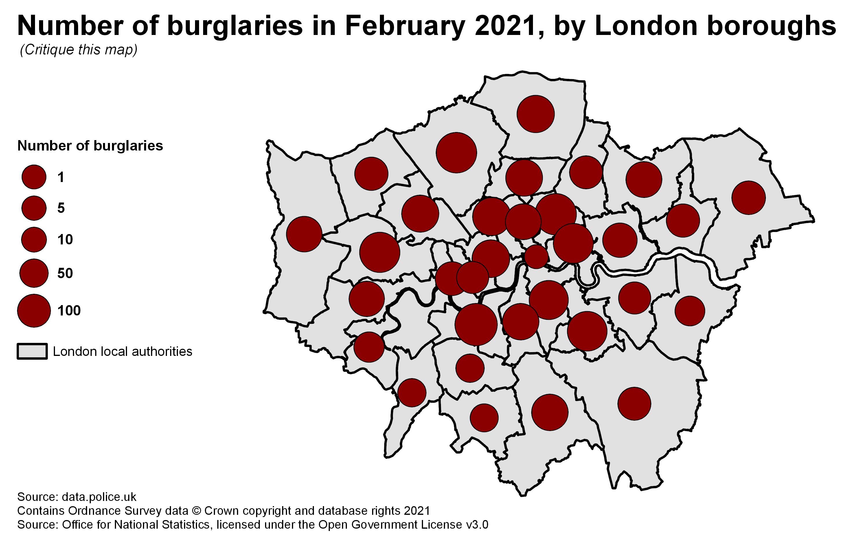 A bad version of a map showing burglaries in London.