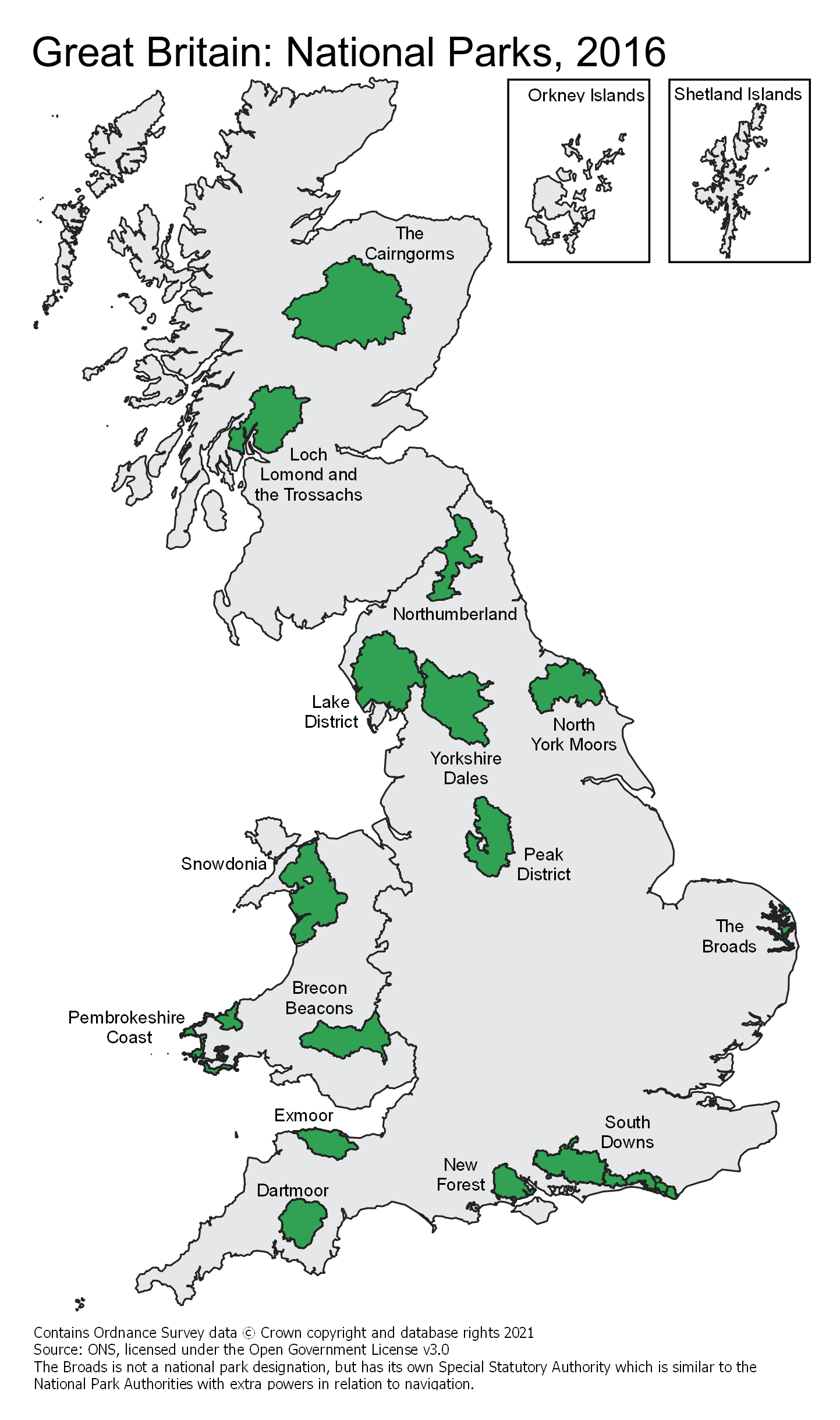 A general reference map of National Parks in Great Britain
