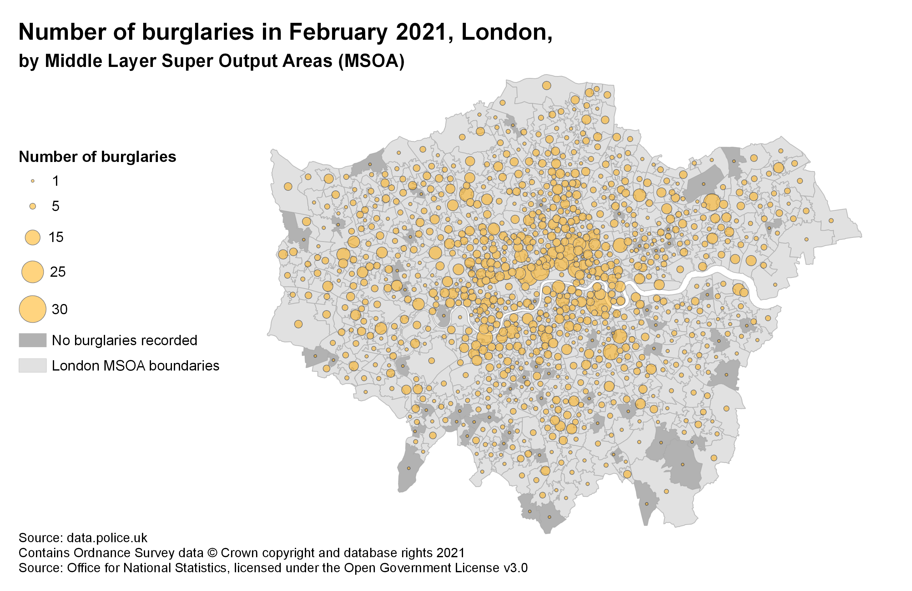 A good version of a map showing burglaries in London.