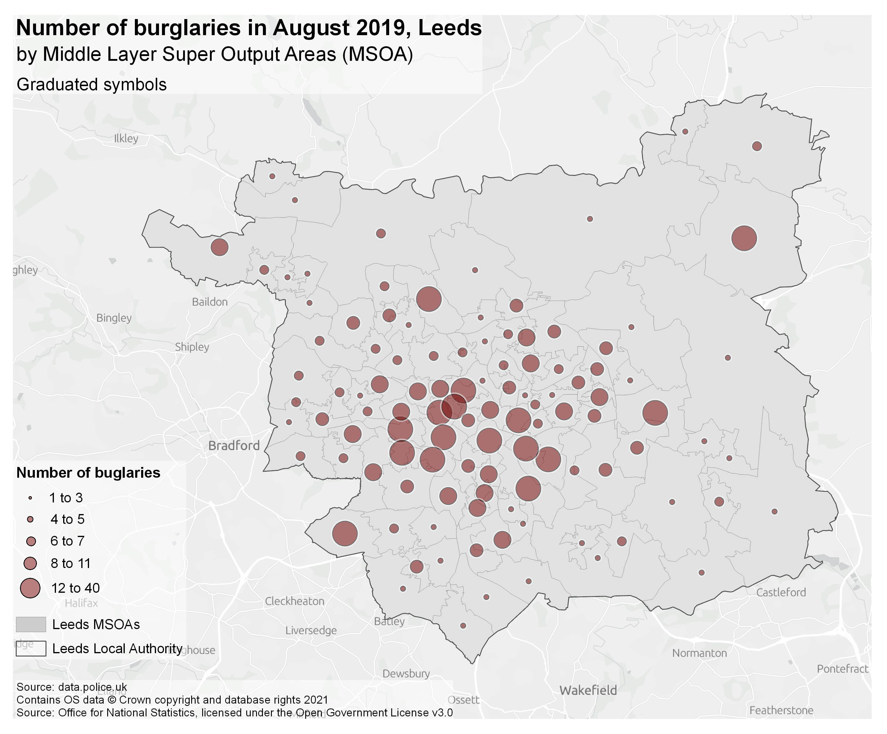 A graduated symbol map of burglary rates in London MSOAs