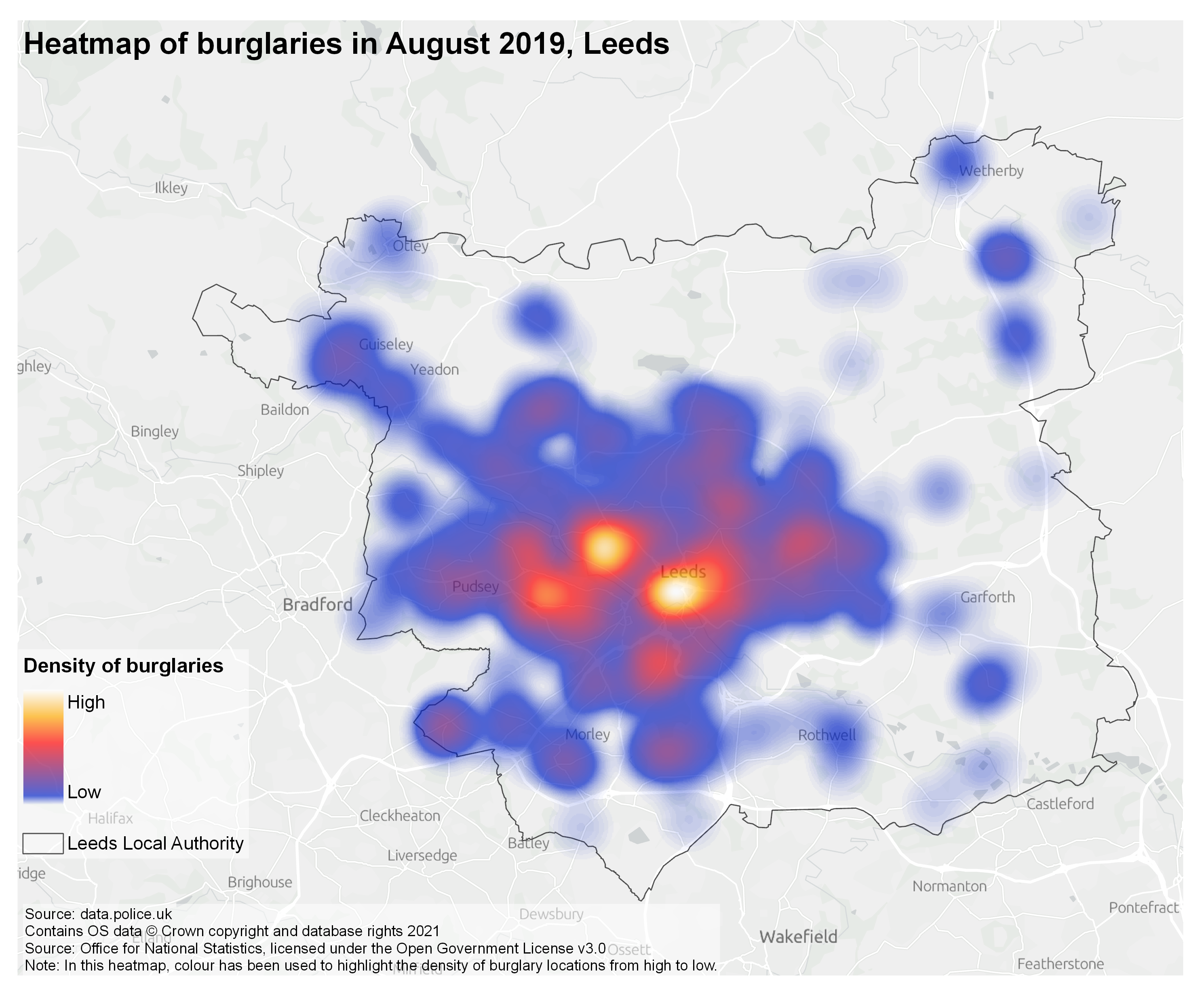Heatmap of burglary incidents in London
