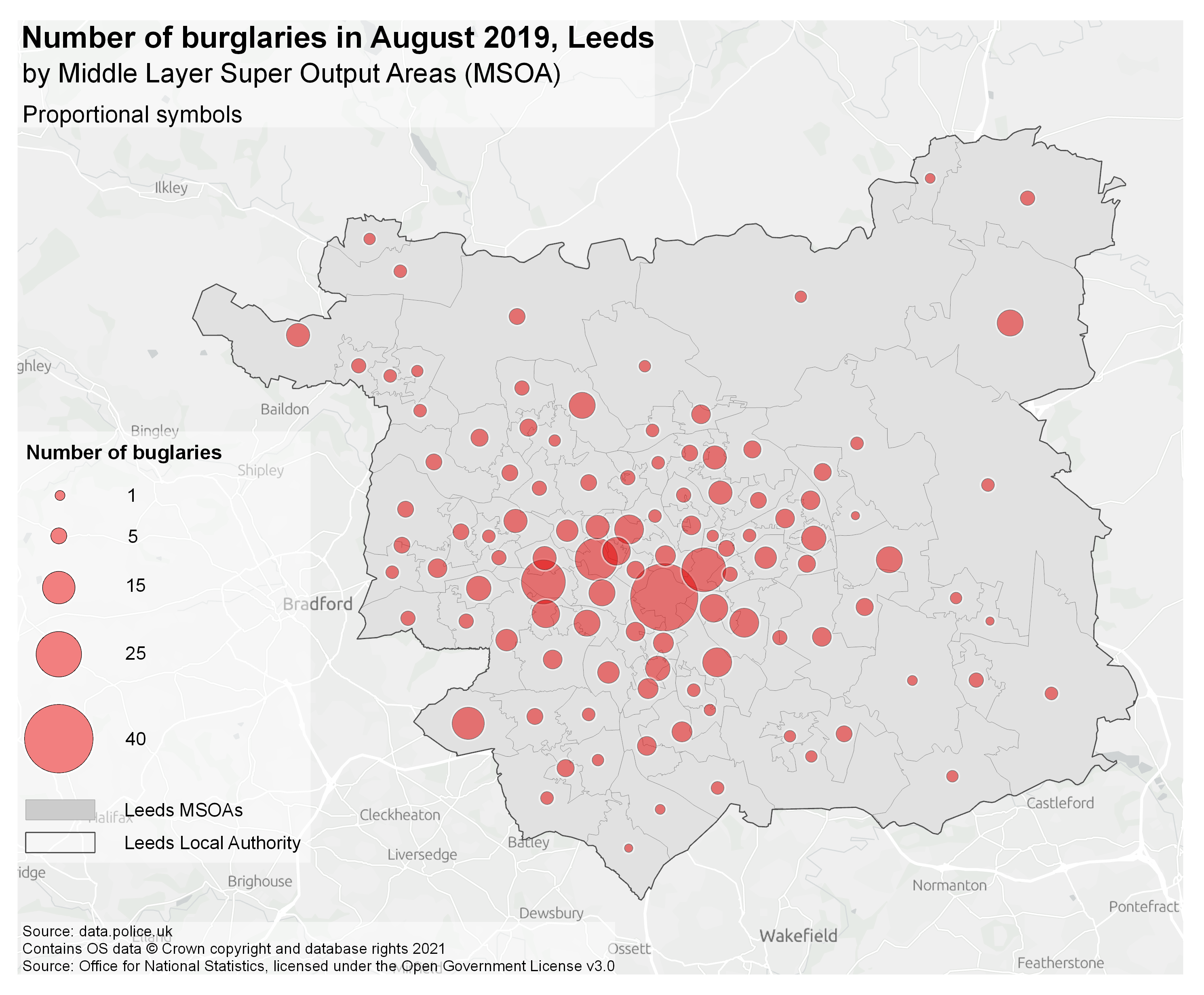 A proportional symbol map of burglary rates in London MSOAs