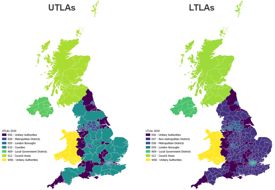 Maps showing Local Authorities in the UK
