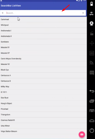 Android ToolBar SearchBar ListView