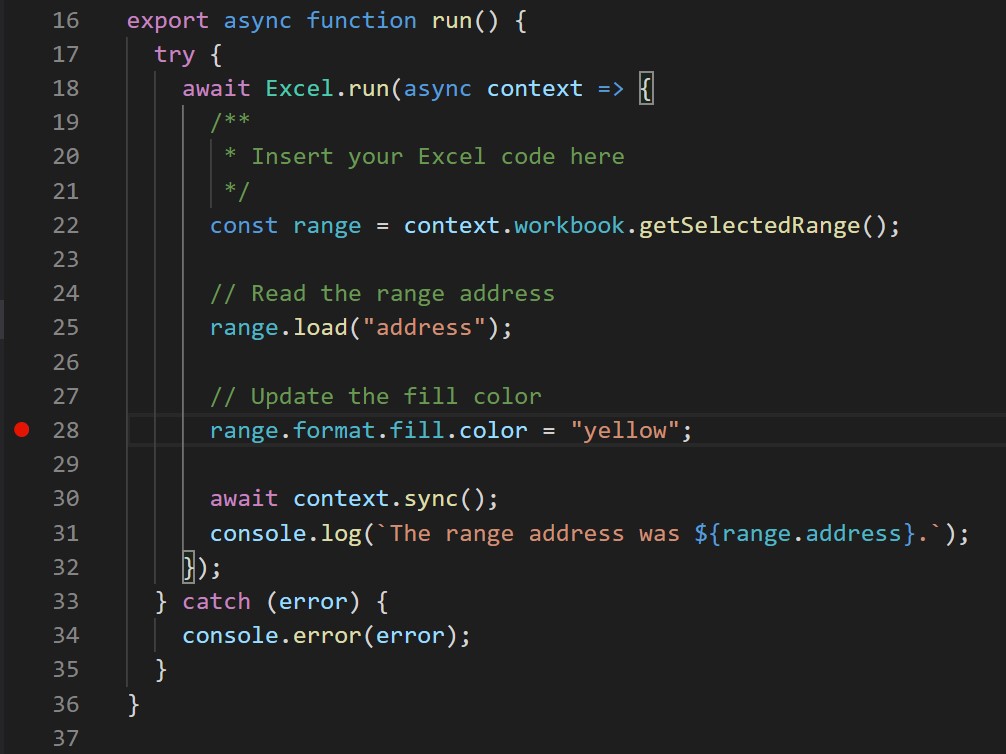 A red circle appears on a line of code in VS Code