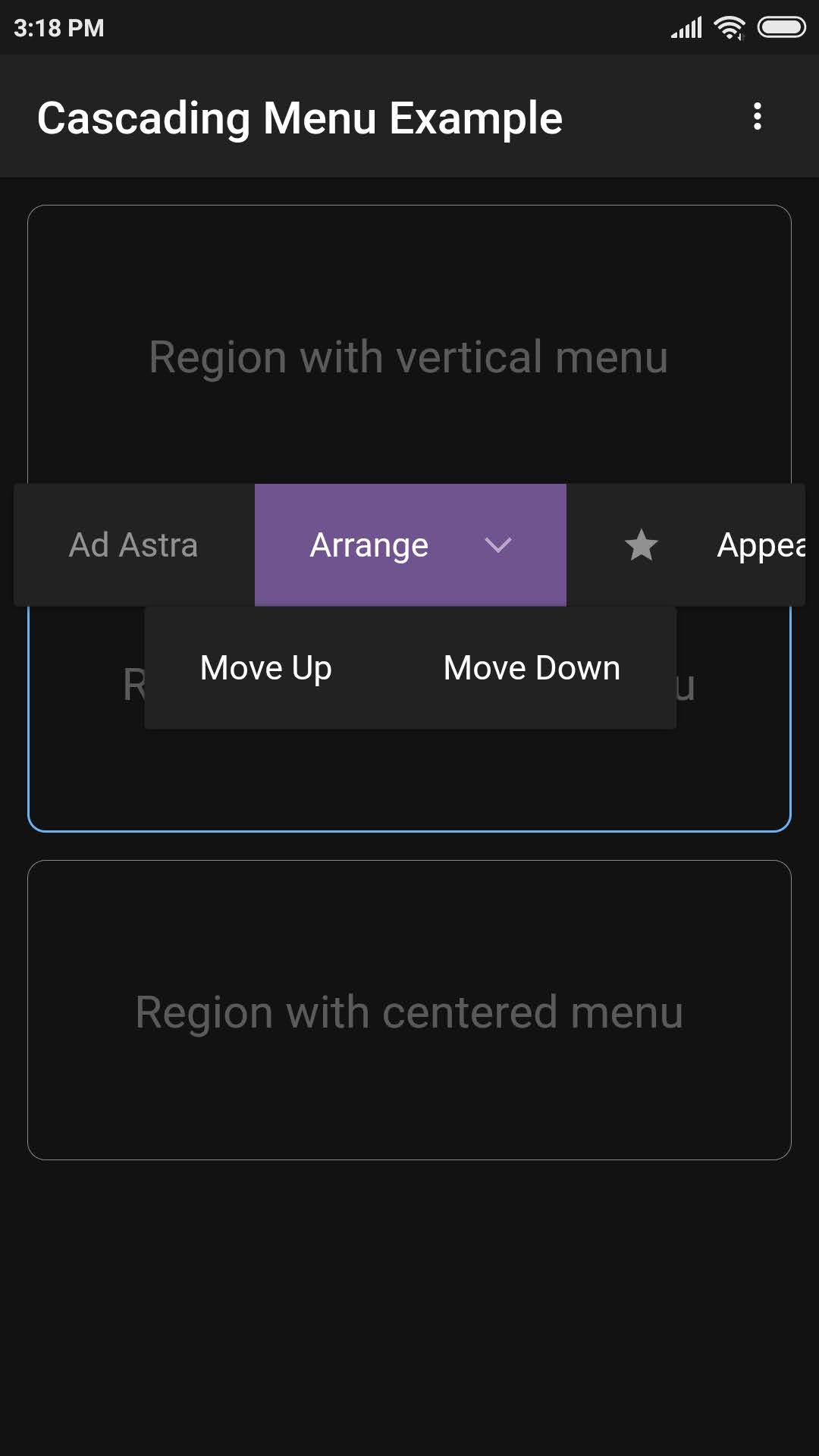A vertical menu on a mobile platform