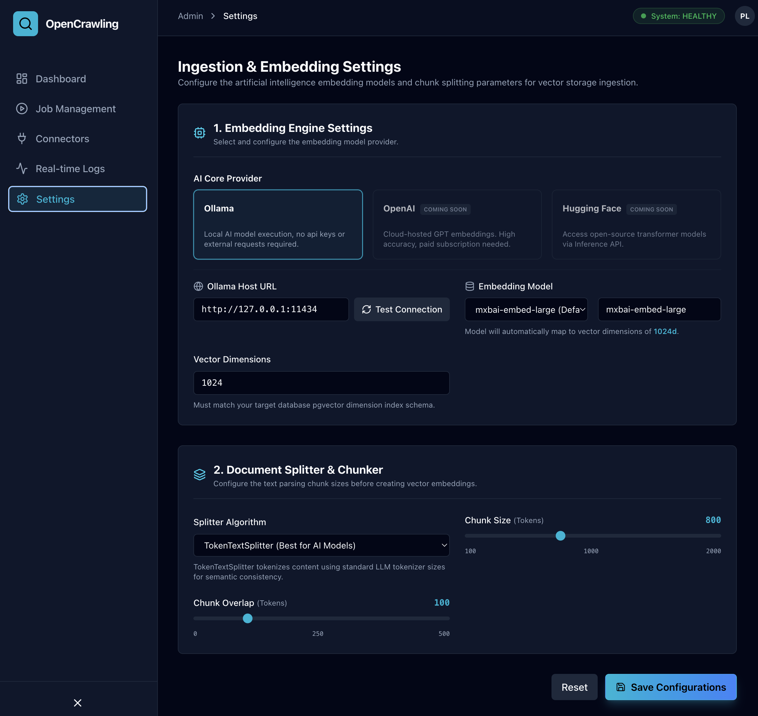 Ingestion & Embedding Settings