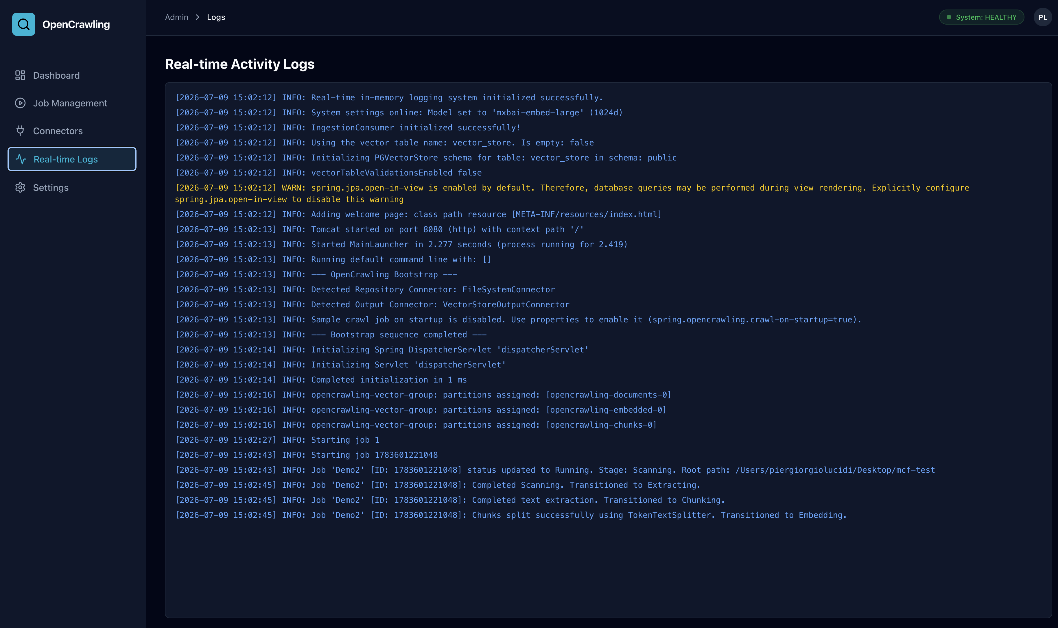 Real-Time Activity Logs