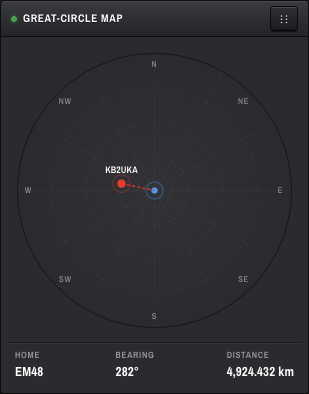 Great-Circle Map (compass mode, QRZ disengaged)