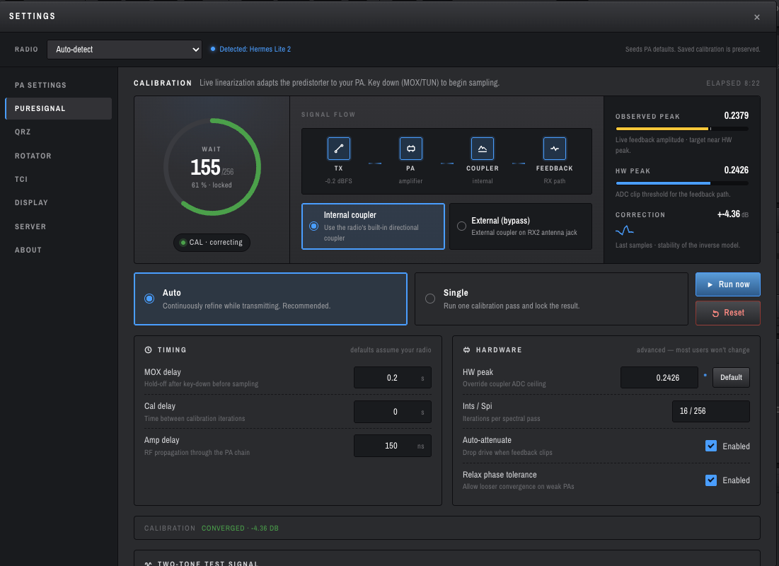 PureSignal calibration dashboard