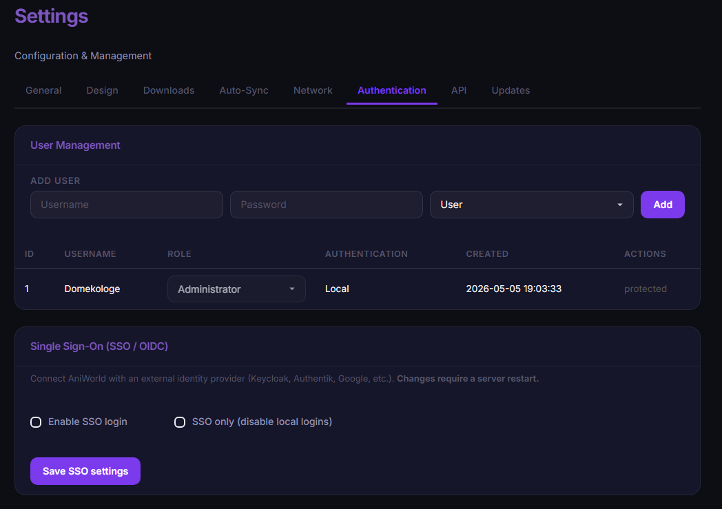 Screenshot: user management