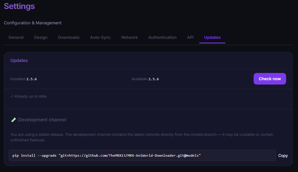 Screenshot: Updates