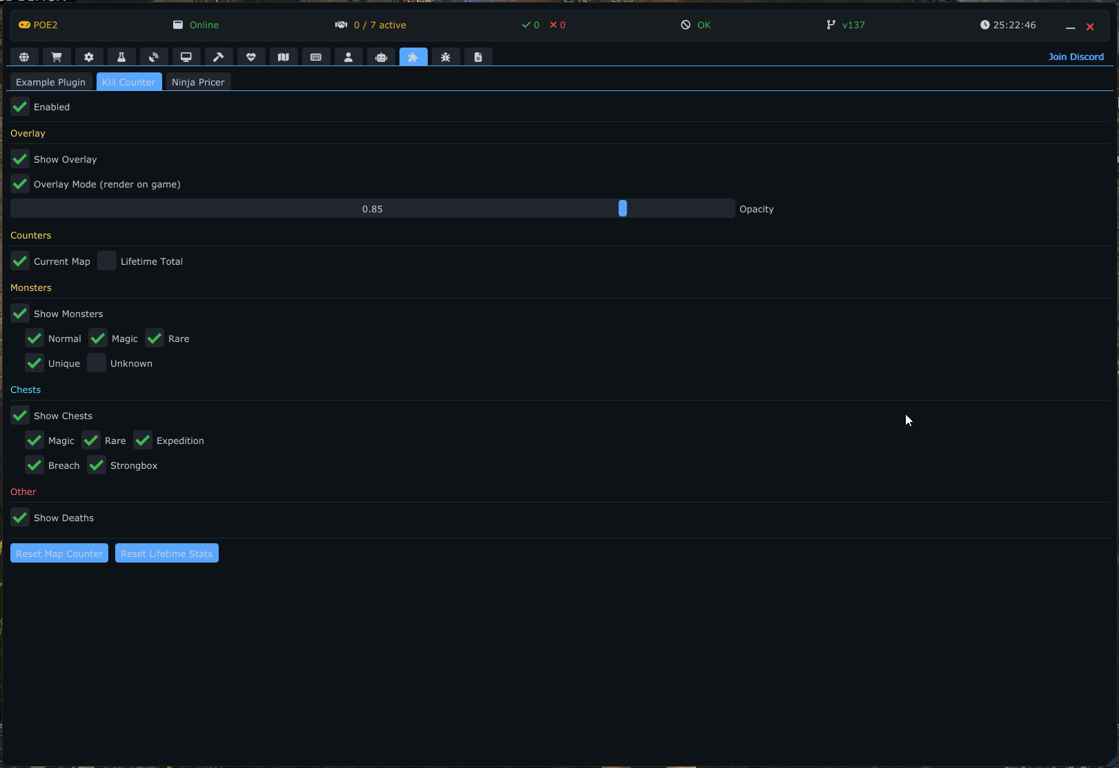 KillCount Settings