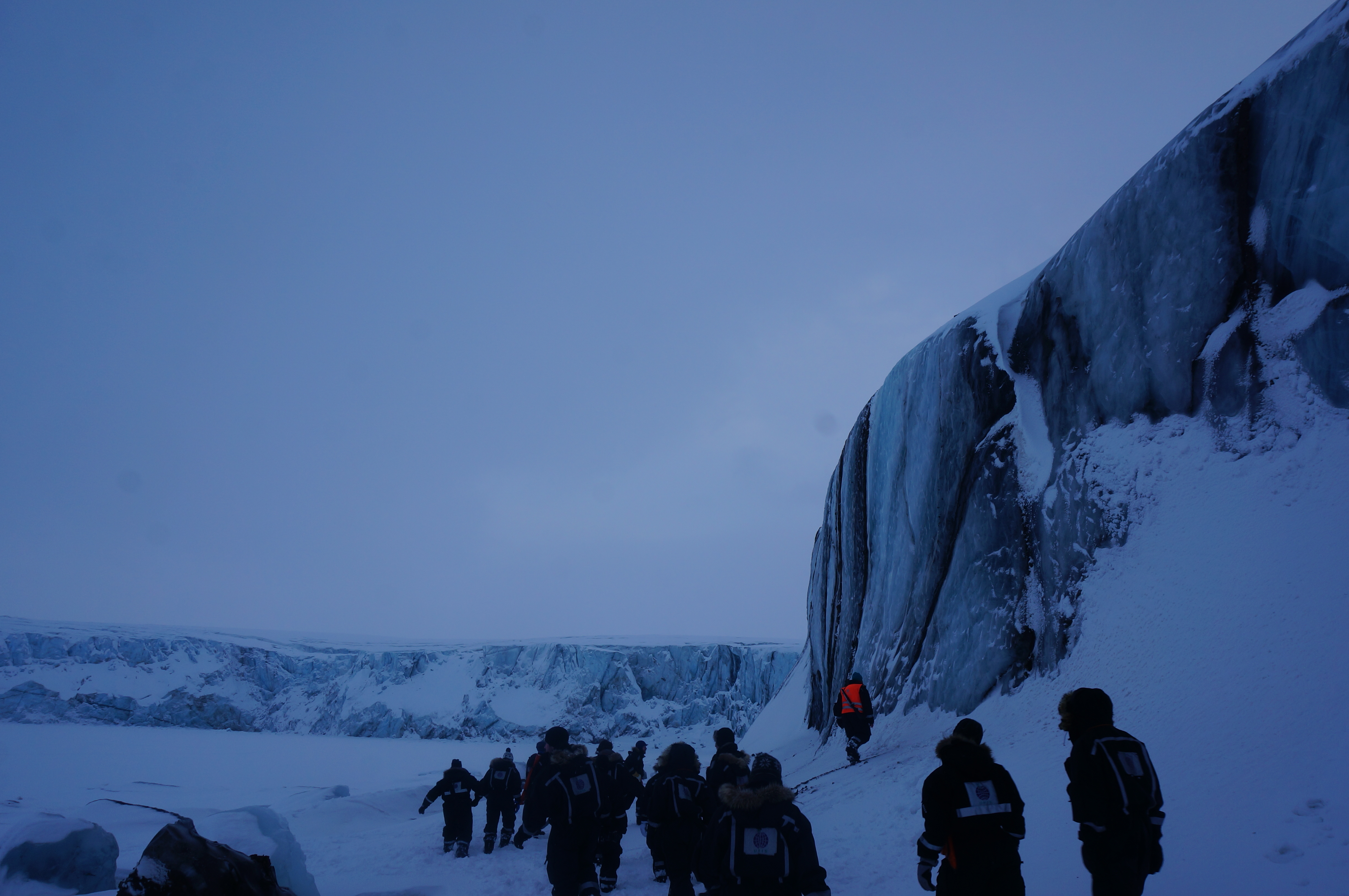 Glaciology students examining the ice exposure at Paulabreen (March 2016)