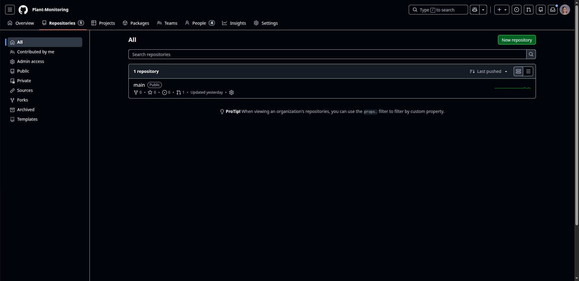 Slika 1: Ustvarjanje novega repozitorija v orodju GitHub
