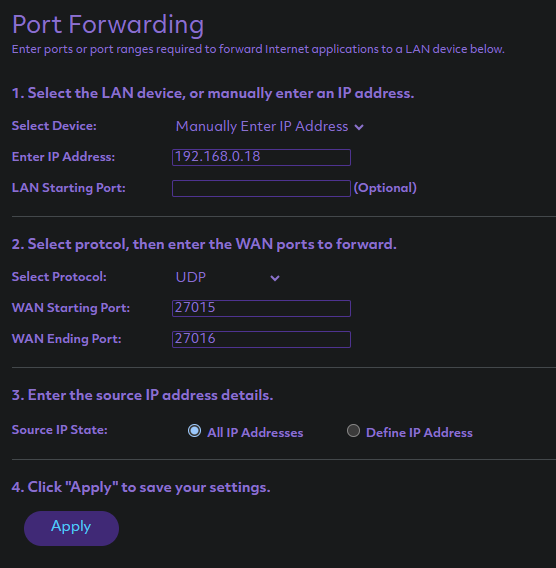 Port Forwarding Config