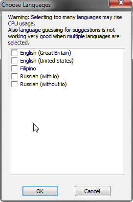 Select Multiple Languages Dialog