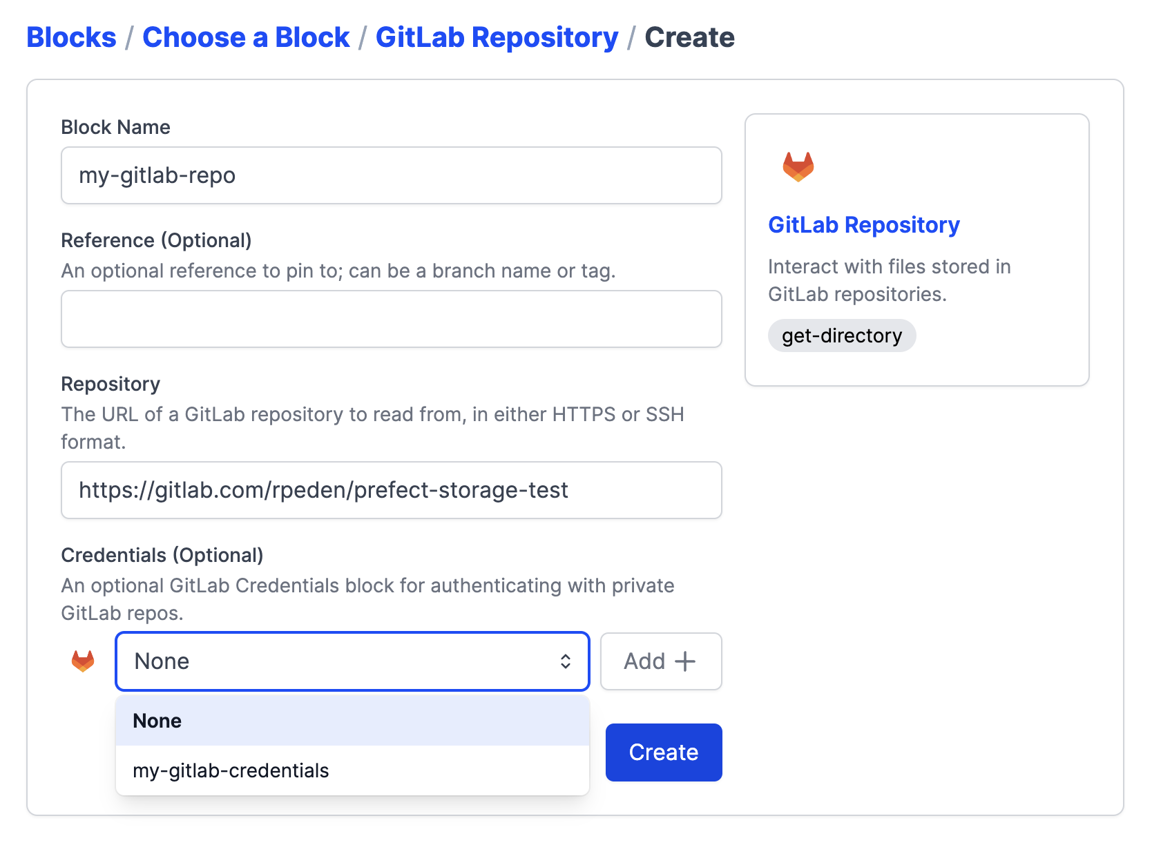 GitLab repository information form