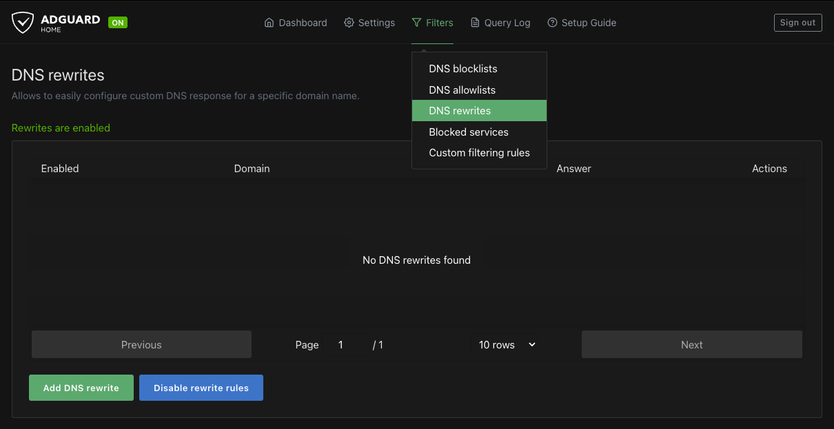 AdGuard Home DNS rewrites