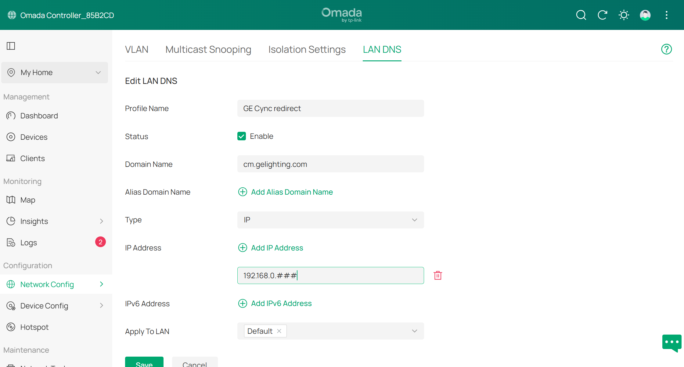 Omada DNS Interface