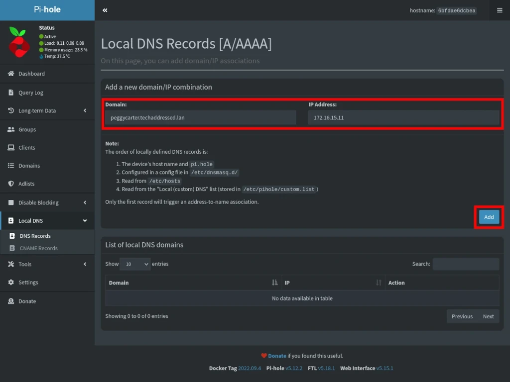 Pi-hole Local DNS Records Interface