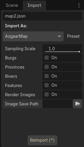 Godot import dock for a JSON file after enabling AFMI-Godot plugin