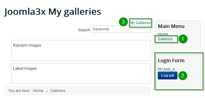 Link to "My Galleries" 