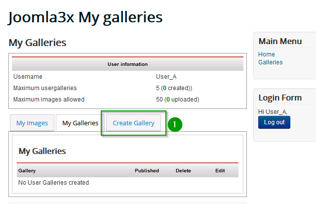 First My Galleries user view 