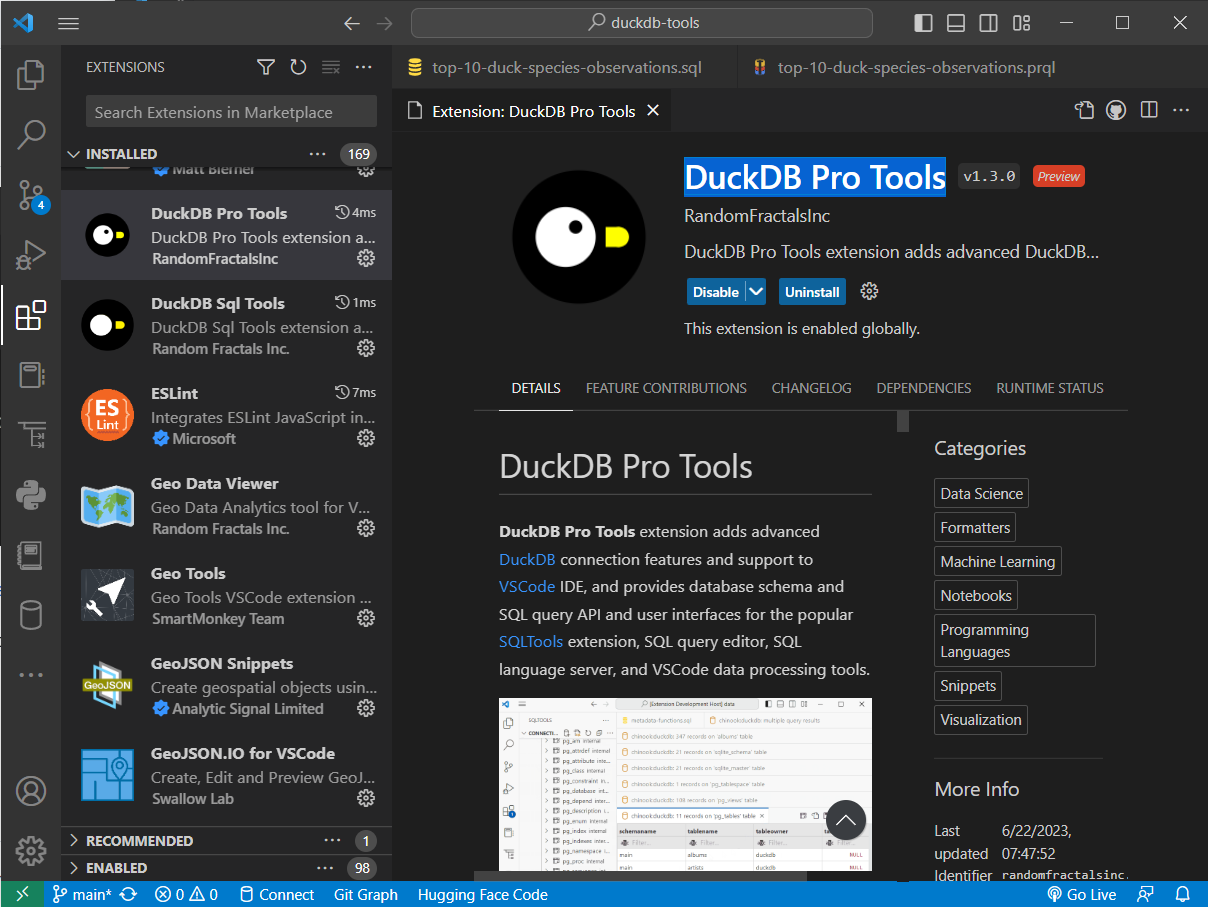 DuckDB Pro Tools VS Code Extension Info