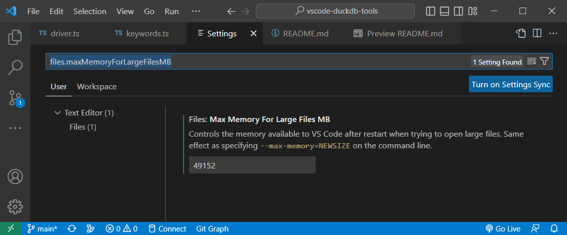 VSCode Max Memory Setting