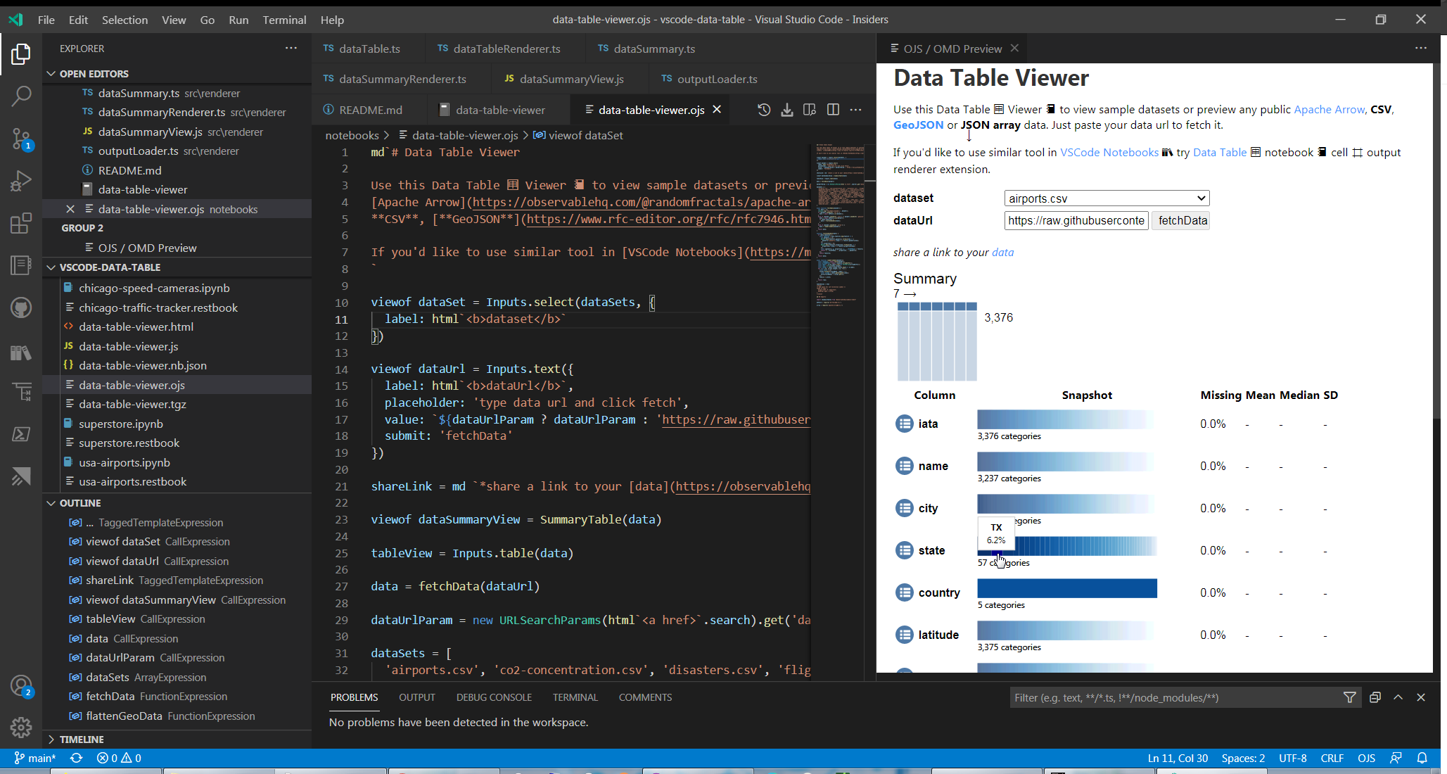 Observable JS Data Table 🈸 Viewer 📓