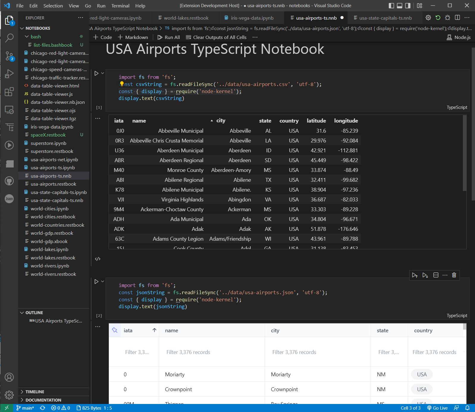 USA Airports TypeScript Notebook 📓