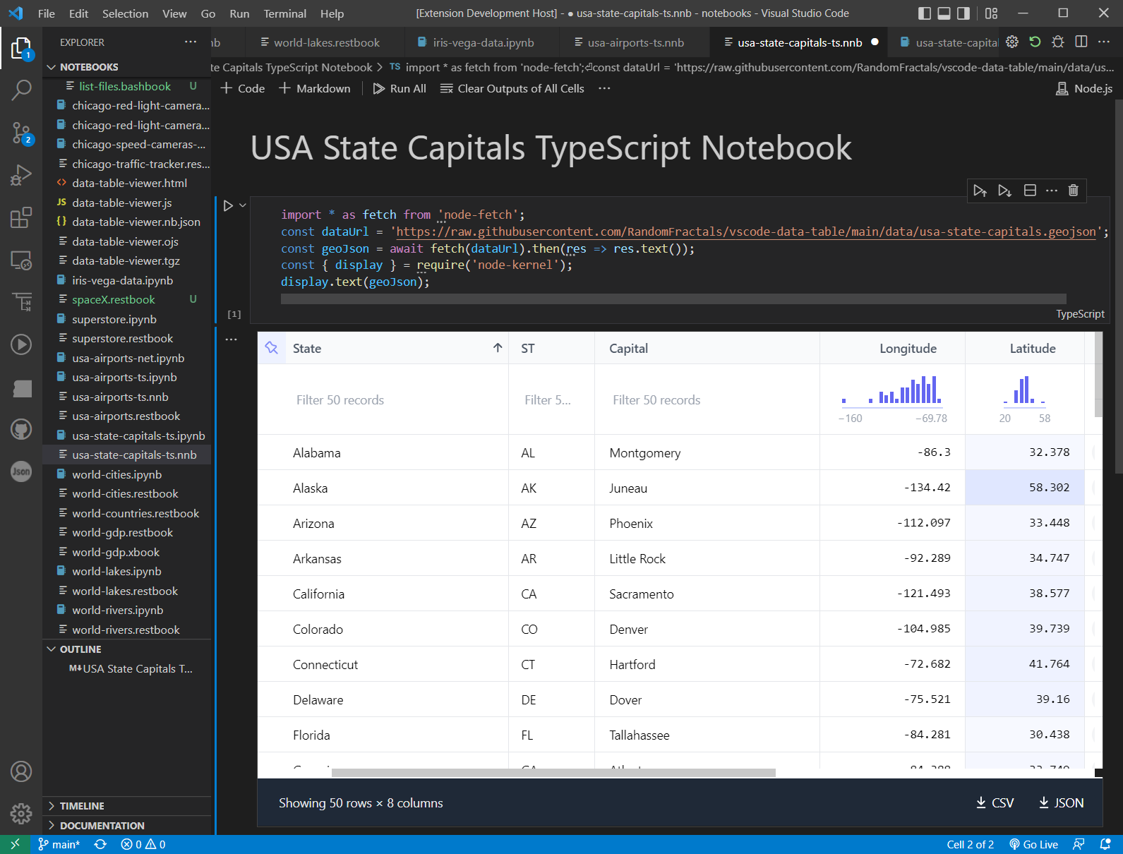 USA State Capitals TypeScript Notebook 📓