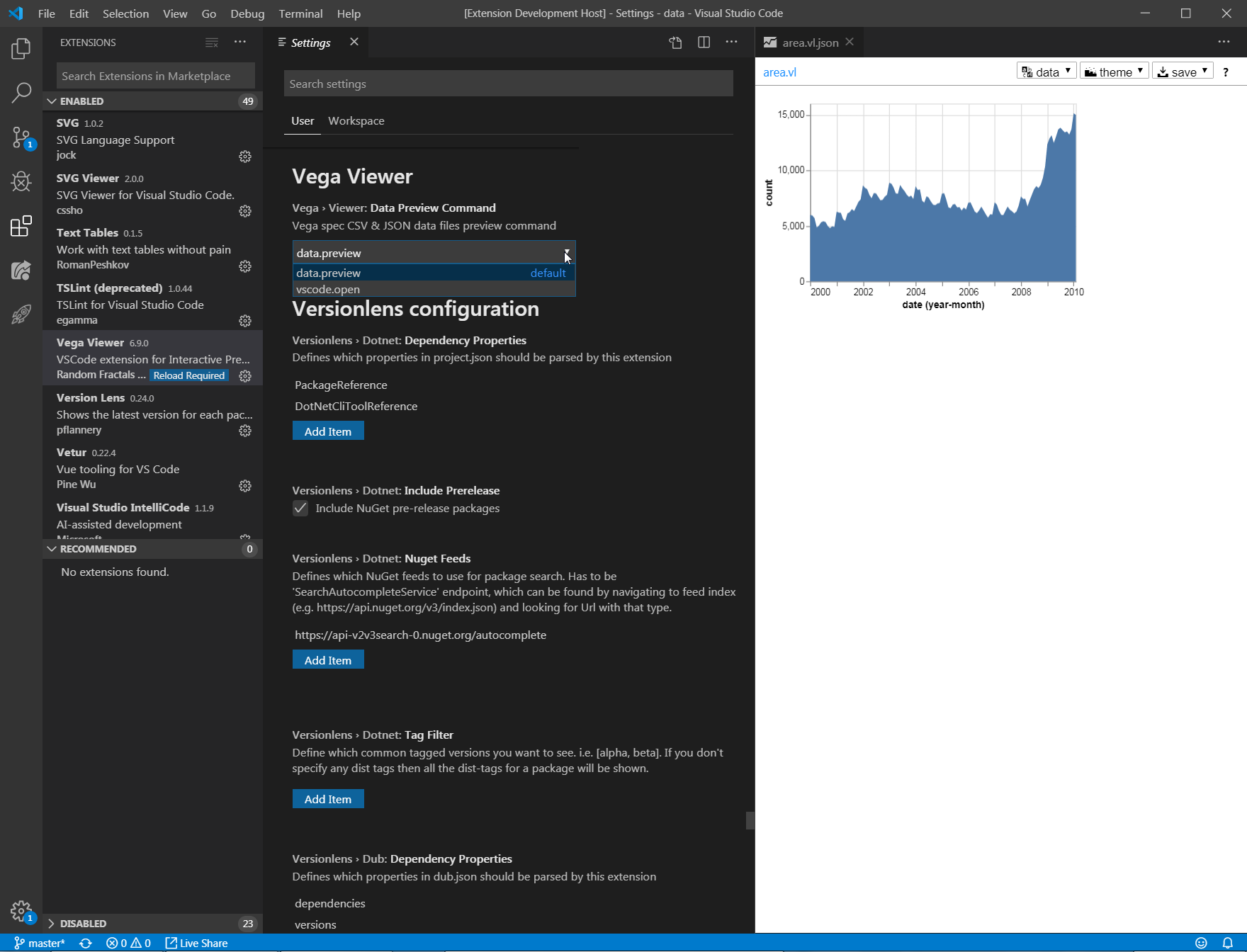 Vega Viewer Data Preview Command Setting